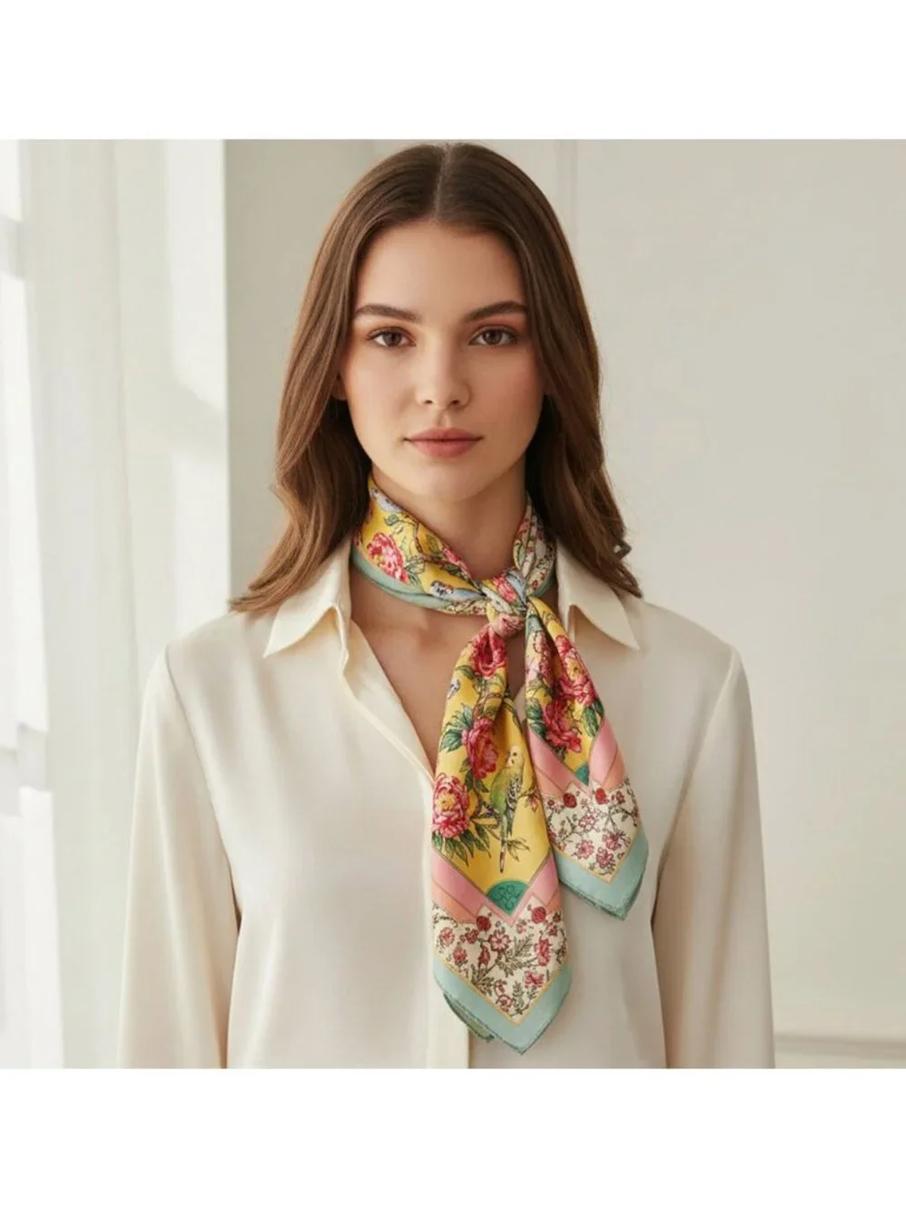 Tigerstars Bird and Floral Garden Print Square Bandana Scarf